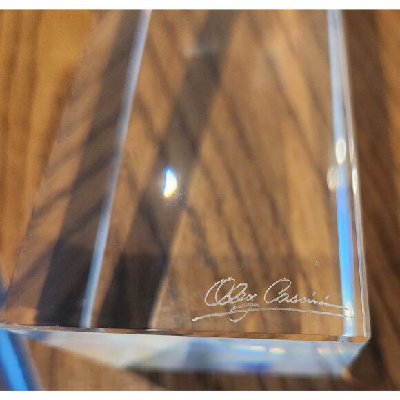 Oleg Cassini Signed Crystal Pedestal Candle Holder 6” Square Modern Lead Crystal - Picture 2 of 4